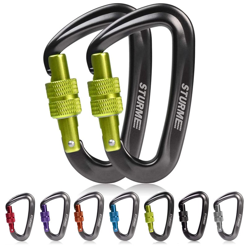 STURME Carabiner Clip 12KN Aluminium Wiregate Lightweight Heavy Duty Large Strong Durable D-Ring Hooks Spring Snap Link Keychain Clips Set for Hammock Improved Design for 2024 (Green) - Image 1